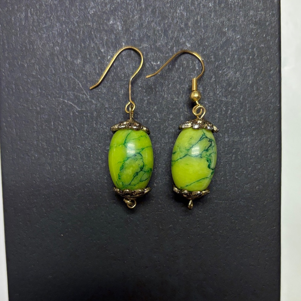 Handmade Green stone drop earrings